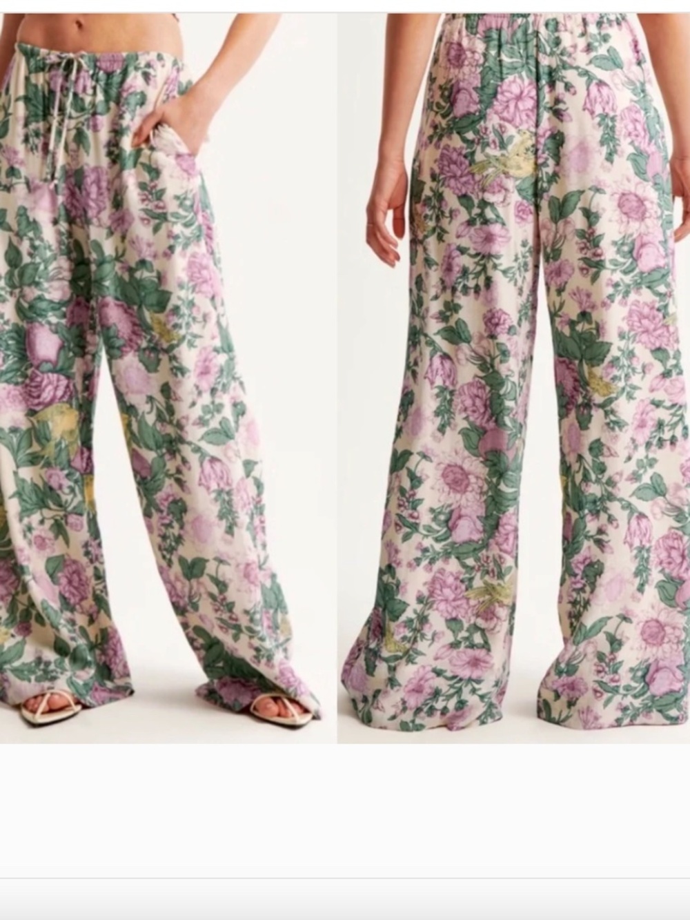 Abercrombie & Fitch New Crinkle Textured Floral Plazzo Pants Wide Legs Lined